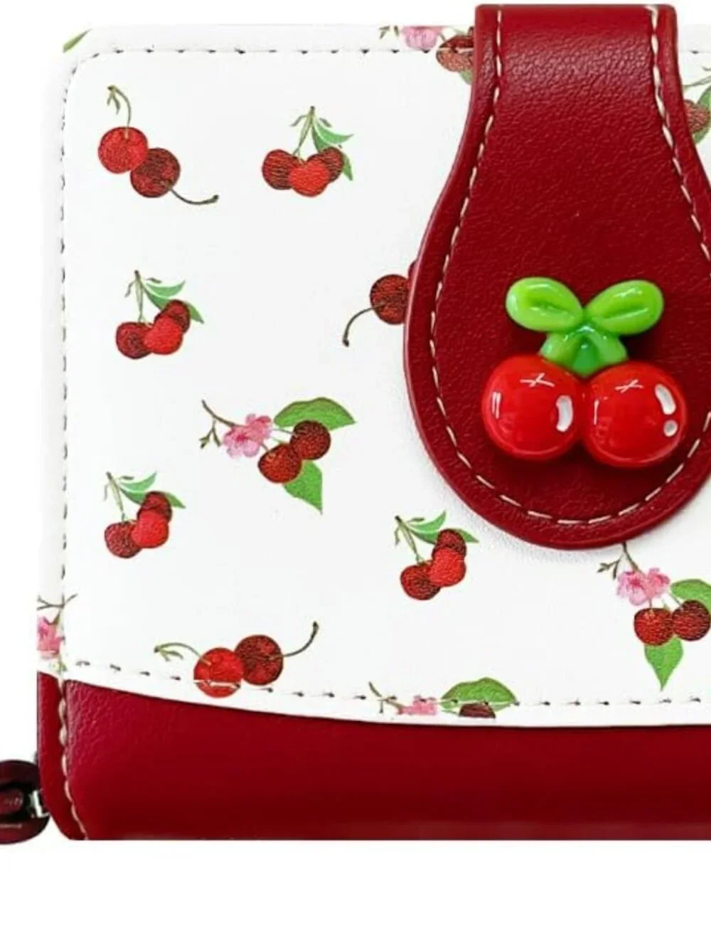 NEW Fruit Cherry‎ Print Wallet Card Slots Small Wallet w Zipper Coin Pouch